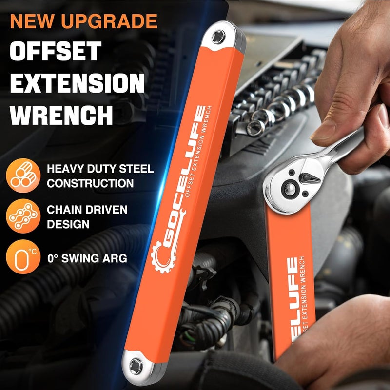 Gocelufe Offset Extension Wrench Impact - Tight Reach Wrench Set with Universal Square Drive Adapters (1/4", 3/8", 1/2") - Ideal for Tight Spaces - Unique Stocking Stuffers for Mechanics (Orange) - Image 2
